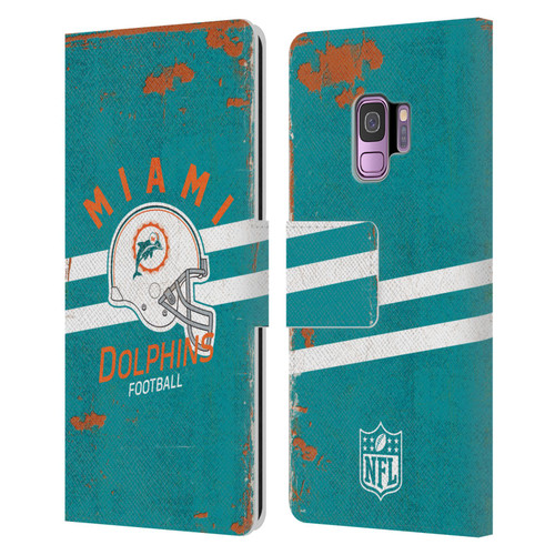 NFL Miami Dolphins Logo Art Helmet Distressed Leather Book Wallet Case Cover For Samsung Galaxy S9