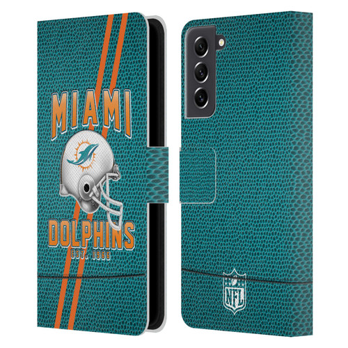 NFL Miami Dolphins Logo Art Football Stripes Leather Book Wallet Case Cover For Samsung Galaxy S21 FE 5G