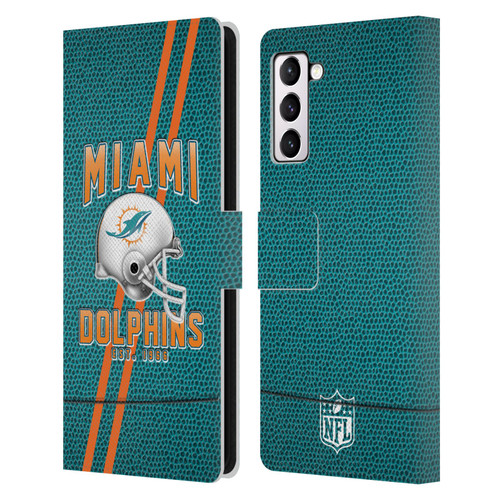NFL Miami Dolphins Logo Art Football Stripes Leather Book Wallet Case Cover For Samsung Galaxy S21+ 5G