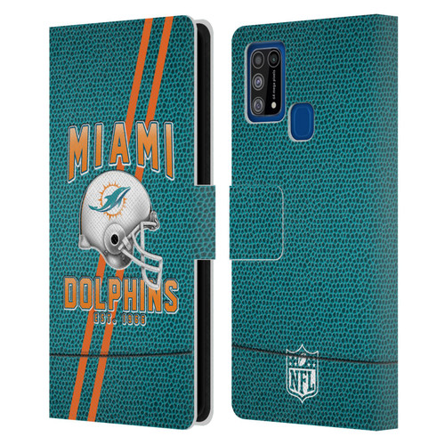 NFL Miami Dolphins Logo Art Football Stripes Leather Book Wallet Case Cover For Samsung Galaxy M31 (2020)