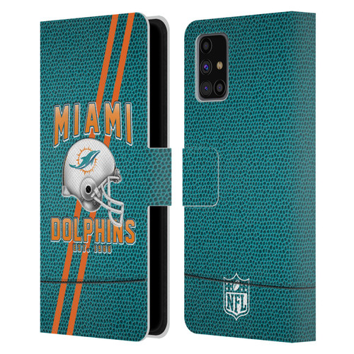 NFL Miami Dolphins Logo Art Football Stripes Leather Book Wallet Case Cover For Samsung Galaxy M31s (2020)