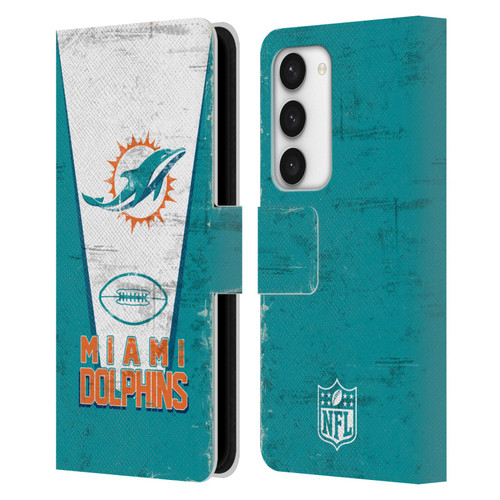 NFL Miami Dolphins Logo Art Banner Leather Book Wallet Case Cover For Samsung Galaxy S23 5G