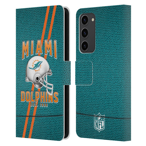 NFL Miami Dolphins Logo Art Football Stripes Leather Book Wallet Case Cover For Samsung Galaxy S23+ 5G