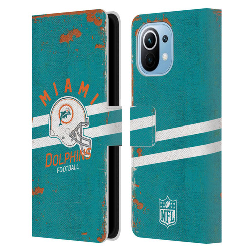 NFL Miami Dolphins Logo Art Helmet Distressed Leather Book Wallet Case Cover For Xiaomi Mi 11