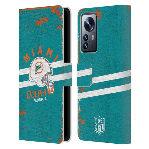 NFL Miami Dolphins Logo Art Helmet Distressed Leather Book Wallet Case Cover For Xiaomi 12 Pro