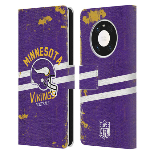 NFL Minnesota Vikings Logo Art Helmet Distressed Leather Book Wallet Case Cover For Huawei Mate 40 Pro 5G