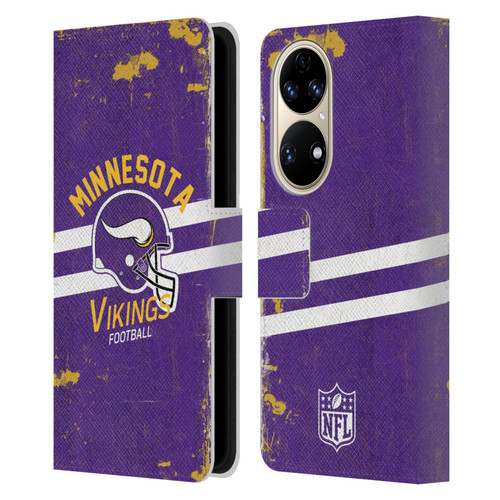 NFL Minnesota Vikings Logo Art Helmet Distressed Leather Book Wallet Case Cover For Huawei P50