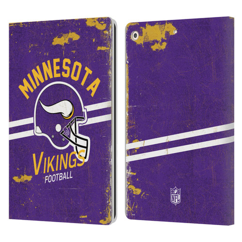 NFL Minnesota Vikings Logo Art Helmet Distressed Leather Book Wallet Case Cover For Apple iPad 10.2 2019/2020/2021