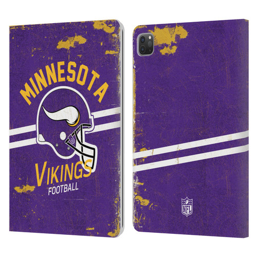 NFL Minnesota Vikings Logo Art Helmet Distressed Leather Book Wallet Case Cover For Apple iPad Pro 11 2020 / 2021 / 2022