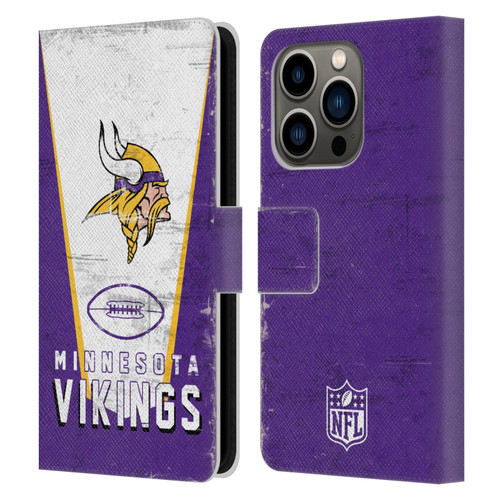 NFL Minnesota Vikings Logo Art Banner Leather Book Wallet Case Cover For Apple iPhone 14 Pro