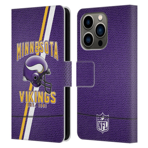 NFL Minnesota Vikings Logo Art Football Stripes Leather Book Wallet Case Cover For Apple iPhone 14 Pro