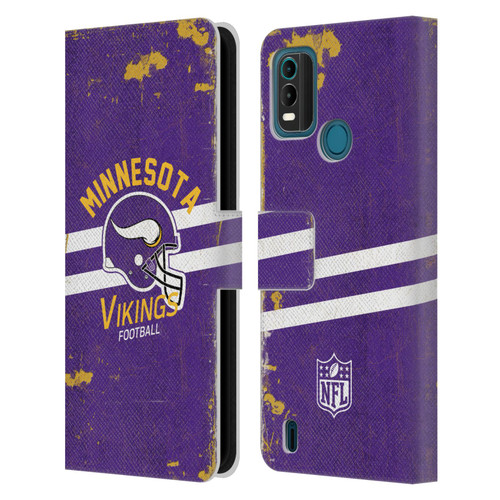 NFL Minnesota Vikings Logo Art Helmet Distressed Leather Book Wallet Case Cover For Nokia G11 Plus