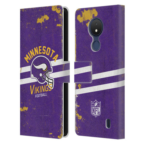NFL Minnesota Vikings Logo Art Helmet Distressed Leather Book Wallet Case Cover For Nokia C21