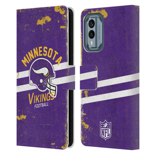 NFL Minnesota Vikings Logo Art Helmet Distressed Leather Book Wallet Case Cover For Nokia X30