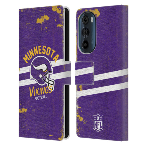 NFL Minnesota Vikings Logo Art Helmet Distressed Leather Book Wallet Case Cover For Motorola Edge 30