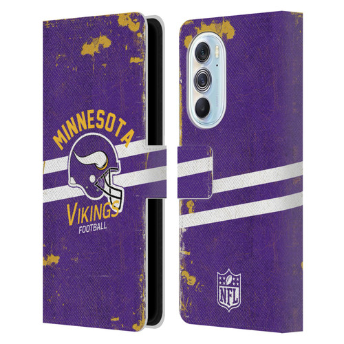 NFL Minnesota Vikings Logo Art Helmet Distressed Leather Book Wallet Case Cover For Motorola Edge X30