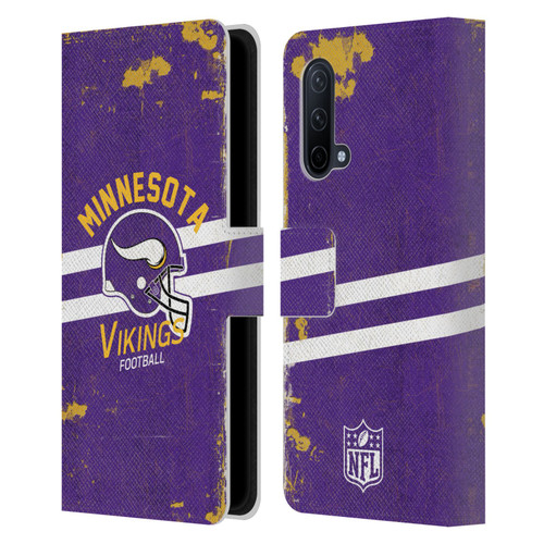 NFL Minnesota Vikings Logo Art Helmet Distressed Leather Book Wallet Case Cover For OnePlus Nord CE 5G