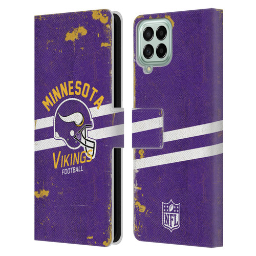 NFL Minnesota Vikings Logo Art Helmet Distressed Leather Book Wallet Case Cover For Samsung Galaxy M33 (2022)