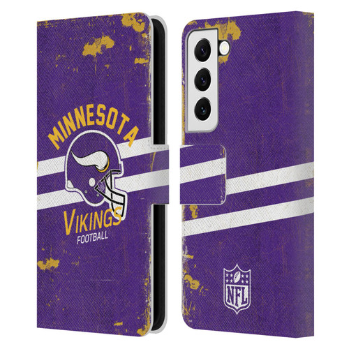 NFL Minnesota Vikings Logo Art Helmet Distressed Leather Book Wallet Case Cover For Samsung Galaxy S22 5G