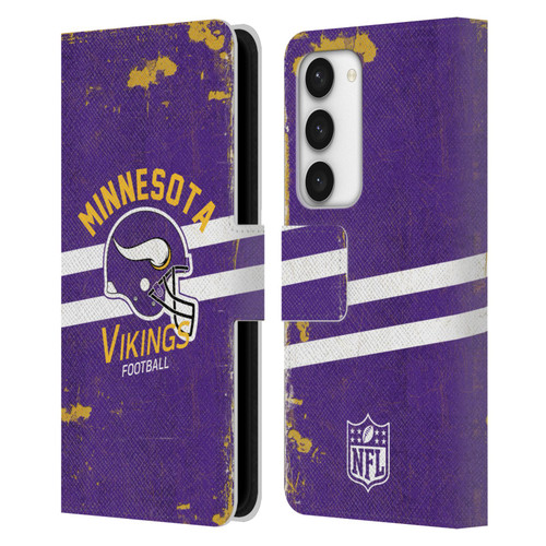 NFL Minnesota Vikings Logo Art Helmet Distressed Leather Book Wallet Case Cover For Samsung Galaxy S23 5G