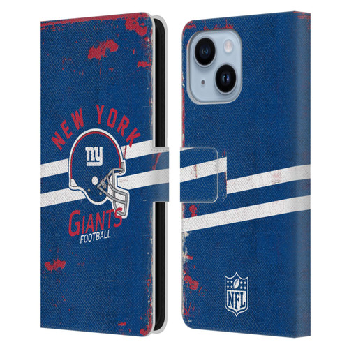 NFL New York Giants Logo Art Helmet Distressed Leather Book Wallet Case Cover For Apple iPhone 14 Plus
