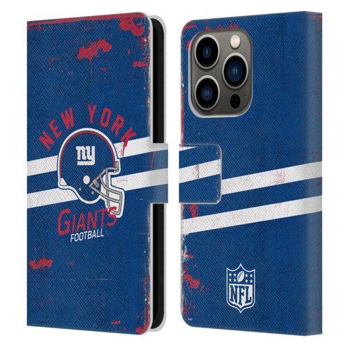 NFL New York Giants Logo Art Helmet Distressed Leather Book Wallet Case Cover For Apple iPhone 14 Pro