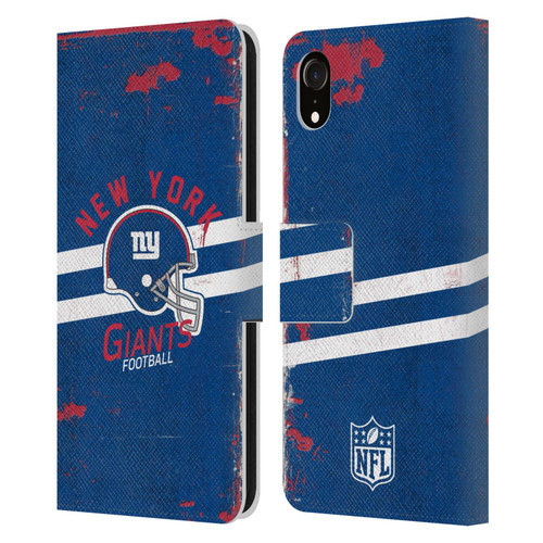 NFL New York Giants Logo Art Helmet Distressed Leather Book Wallet Case Cover For Apple iPhone XR