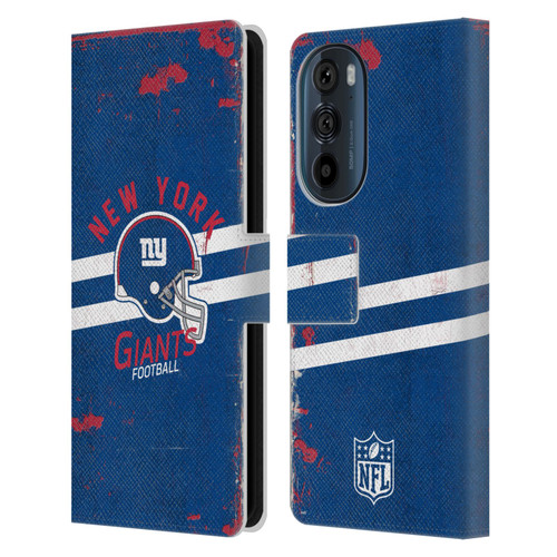 NFL New York Giants Logo Art Helmet Distressed Leather Book Wallet Case Cover For Motorola Edge 30