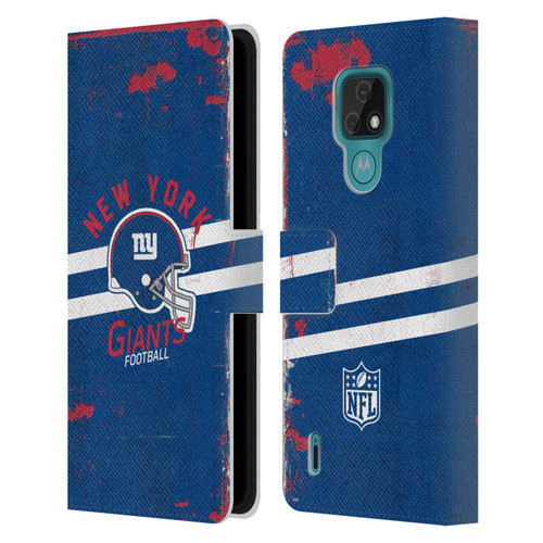 NFL New York Giants Logo Art Helmet Distressed Leather Book Wallet Case Cover For Motorola Moto E7