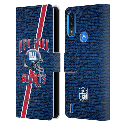 NFL New York Giants Logo Art Football Stripes Leather Book Wallet Case Cover For Motorola Moto E7 Power / Moto E7i Power