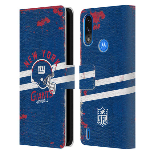 NFL New York Giants Logo Art Helmet Distressed Leather Book Wallet Case Cover For Motorola Moto E7 Power / Moto E7i Power