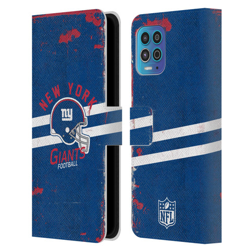 NFL New York Giants Logo Art Helmet Distressed Leather Book Wallet Case Cover For Motorola Moto G100