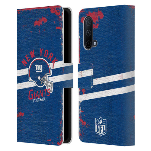 NFL New York Giants Logo Art Helmet Distressed Leather Book Wallet Case Cover For OnePlus Nord CE 5G