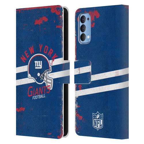 NFL New York Giants Logo Art Helmet Distressed Leather Book Wallet Case Cover For OPPO Reno 4 5G