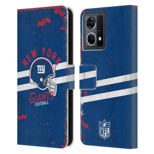 NFL New York Giants Logo Art Helmet Distressed Leather Book Wallet Case Cover For OPPO Reno8 4G
