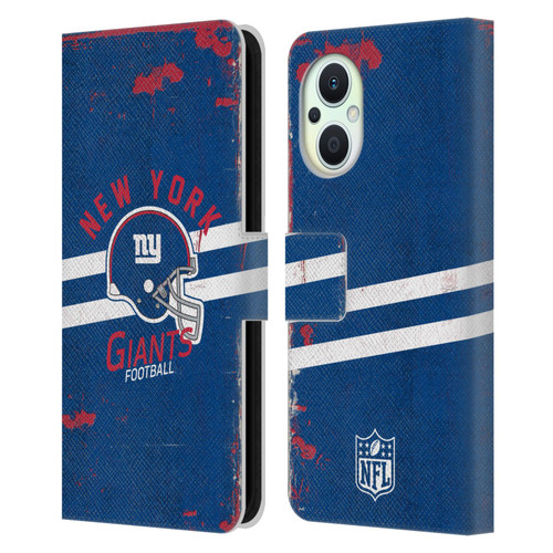 NFL New York Giants Logo Art Helmet Distressed Leather Book Wallet Case Cover For OPPO Reno8 Lite
