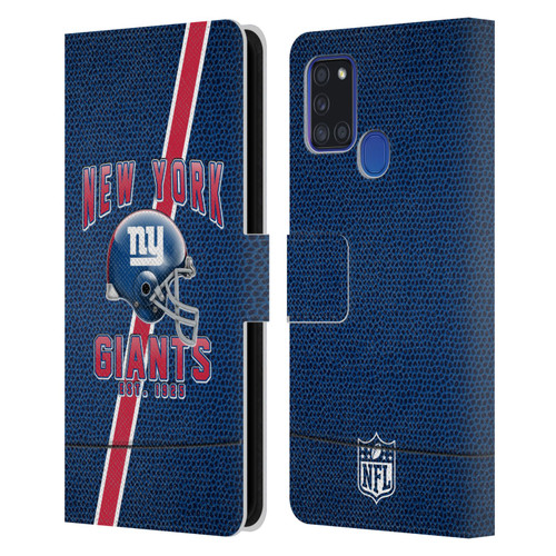 NFL New York Giants Logo Art Football Stripes Leather Book Wallet Case Cover For Samsung Galaxy A21s (2020)
