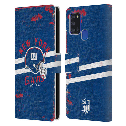 NFL New York Giants Logo Art Helmet Distressed Leather Book Wallet Case Cover For Samsung Galaxy A21s (2020)