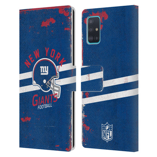 NFL New York Giants Logo Art Helmet Distressed Leather Book Wallet Case Cover For Samsung Galaxy A51 (2019)