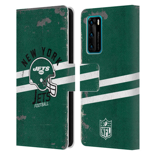 NFL New York Jets Logo Art Helmet Distressed Leather Book Wallet Case Cover For Huawei P40 5G