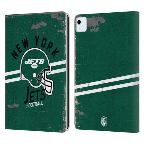 NFL New York Jets Logo Art Helmet Distressed Leather Book Wallet Case Cover For Apple iPad Air 2020 / 2022
