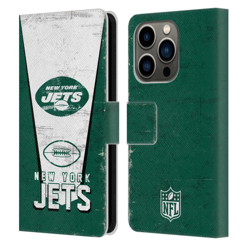 NFL New York Jets Logo Art Banner Leather Book Wallet Case Cover For Apple iPhone 14 Pro