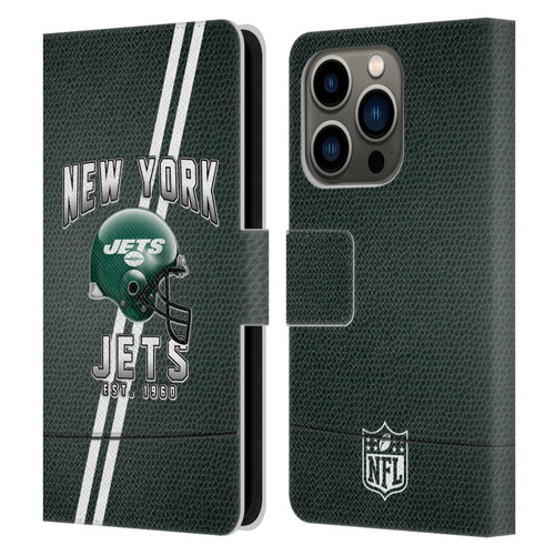 NFL New York Jets Logo Art Football Stripes Leather Book Wallet Case Cover For Apple iPhone 14 Pro
