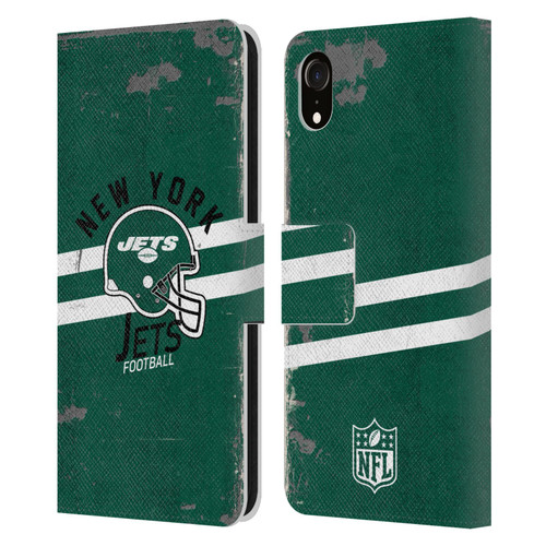 NFL New York Jets Logo Art Helmet Distressed Leather Book Wallet Case Cover For Apple iPhone XR