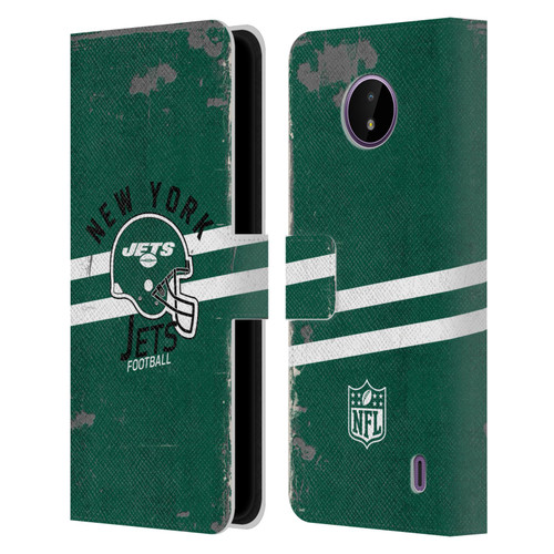 NFL New York Jets Logo Art Helmet Distressed Leather Book Wallet Case Cover For Nokia C10 / C20