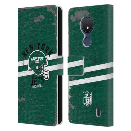 NFL New York Jets Logo Art Helmet Distressed Leather Book Wallet Case Cover For Nokia C21