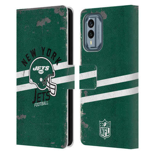 NFL New York Jets Logo Art Helmet Distressed Leather Book Wallet Case Cover For Nokia X30