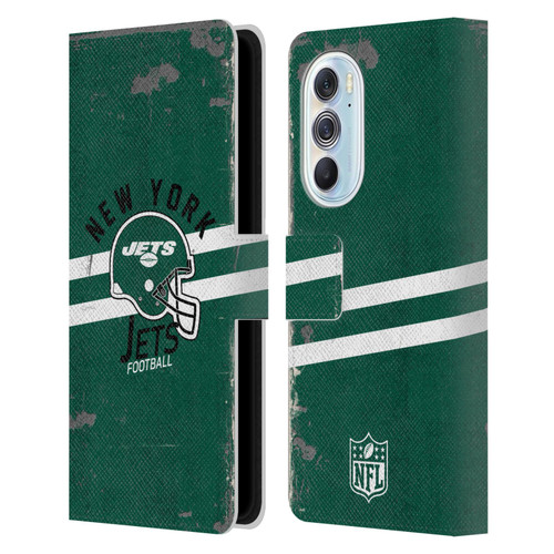 NFL New York Jets Logo Art Helmet Distressed Leather Book Wallet Case Cover For Motorola Edge X30