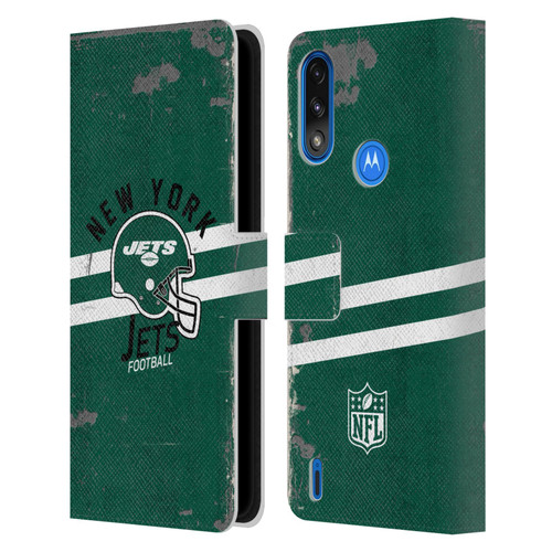 NFL New York Jets Logo Art Helmet Distressed Leather Book Wallet Case Cover For Motorola Moto E7 Power / Moto E7i Power