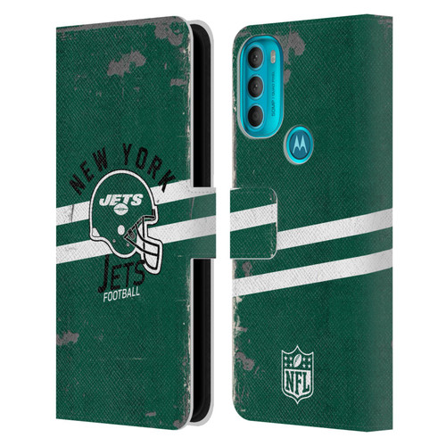 NFL New York Jets Logo Art Helmet Distressed Leather Book Wallet Case Cover For Motorola Moto G71 5G
